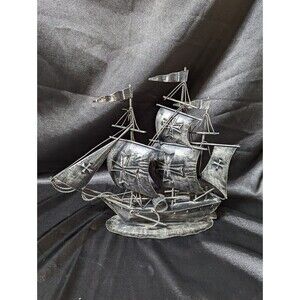 Vintage Decorative Tin Spanish Gallion Ship. Enesco imports. Hong Kong. 10.25 In